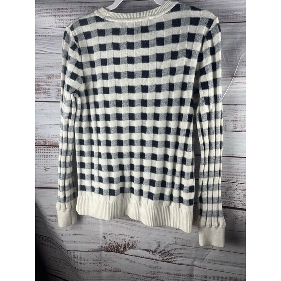 Loft Sweater Women’s Medium Wool Blend Plaid Long Sleeve Crew Neck - Picture 2 of 8